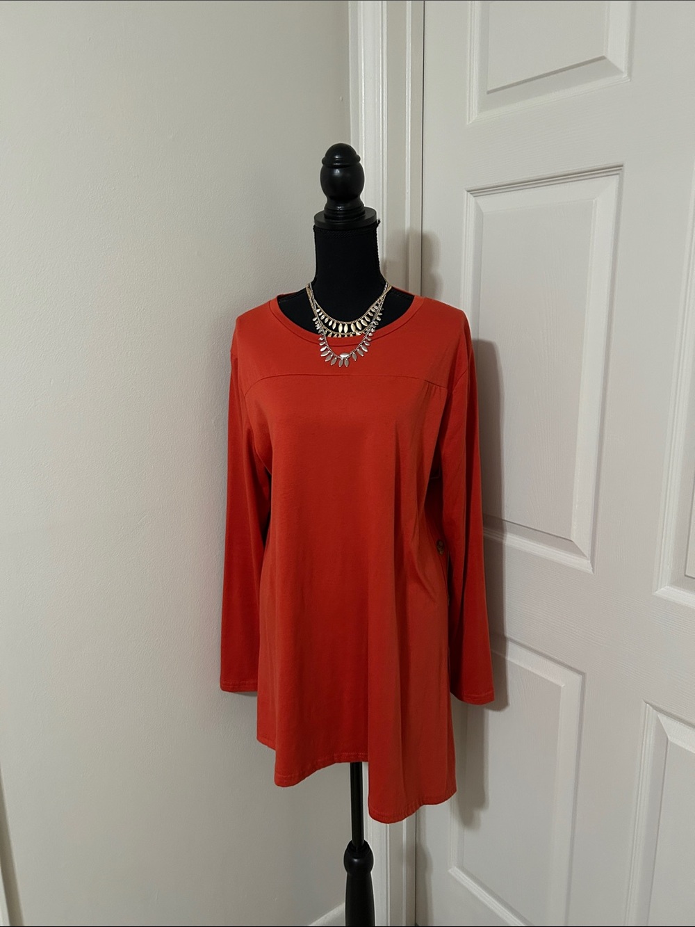 Women's Long Sleeve Tunic Top - Rust Orange